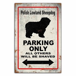 雑貨【Polish Lowland Sheepdog Dog/ポリッシュ・ローランド・シープドッグ】パーキングメタルプレートブリキ看板/ヴィンテージ/サビ風-174の画像