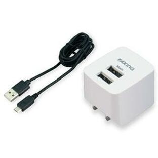 多摩電子工業 AC充電器 USB2ポート 急速充電対応 最大合計2.4A USB⇔microUSBケーブル付 TA54SUWの画像