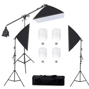 Konseen 写真撮影用照明キット ソフトボックス 50x70cm LED電球 4個 58W 5500K 2M調整可能なライトスタンド 1の画像