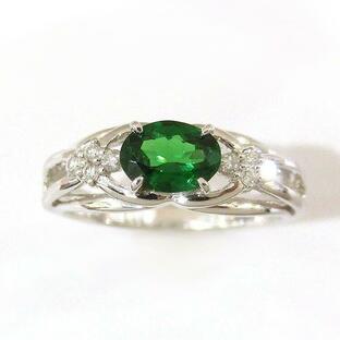 グリーンガーネット 指輪 ダイアモンド プラチナ 1月誕生石 ダイヤ ファッションリング PT900 11号 希少 緑石 父の日の画像
