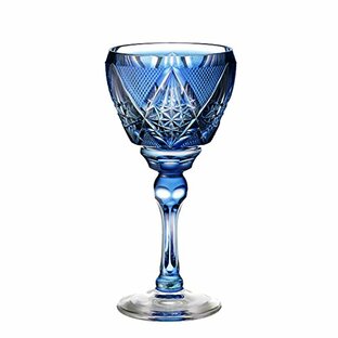 山下工芸 薩摩切子 ワイングラス 瑠璃 φ8×16cm 13041430の画像