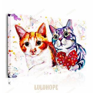 絵画 壁飾り 壁掛け 油絵 猫 アートパネル 猫の絵 動物の絵 相思相愛の猫 店舗ディスプレイ インテリア美術品の画像