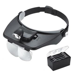 LEDライト付きヘッドルーペ ルーペ 拡大鏡 LEDライト ライト付 レンズ4種付属 DIY プラモデル ネイル 手芸 虫眼鏡 MCZ-194の画像