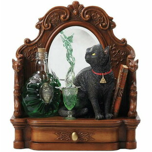 ネメシス ナウ製 リサ パーカー作 アブサン瓶と、グリーン フェアリー（緑の妖精）を、見つめる猫彫像 彫刻（輸入品の画像