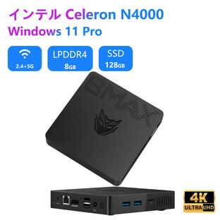 ミニPC 8GB LPDDR4 128GB SSD インテル Celeron N4000 2コア2スレッド Win11 Pro/Ubuntu最大2.60 GHz 高速Wi-Fi BT4.2 Mini PC 2画面出力 超小型ミニPCの画像