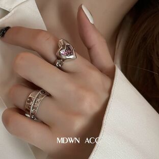 不規則な愛心の指輪女性S925銀復古のファッション重工気質桃心開口指環ヒップホップ人差し指の指輪ですの画像