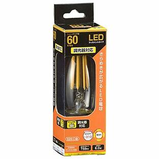 LED電球 フィラメント シャンデリア形 E26 60型相当 6W 電球色 クリア 調光器対応 OHM LDC6L/D C6 06-3490の画像
