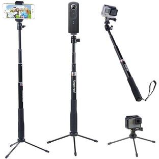 2020多機能アルミ自撮り棒 三脚 スタンド付き シータ GoPro Hero Yi、携帯電話に対応 MDM( 黒, 30cm-93cm)の画像