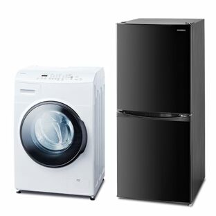 【セット買い】アイリスオーヤマ ドラム式洗濯機 8kg ホワイト & 冷蔵庫 142L ブラック 家電セット 2点 新生活 一人暮らし ブラック×ホワイトver.の画像
