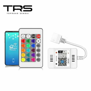 TRS LEDテープライト用 RGBコントローラー シングル WIFI 24キー 電源ケーブル付 12/24V共用 Bluetooth 315144の画像