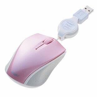 Digio2 ケーブル巻取り式3ボタン BLUE LED マウス ピンク MUS-UKT103Pの画像