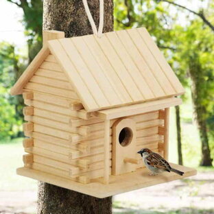 aleawol 野鳥用巣箱 鳥の巣箱 天然木材 ハンギングバードハウス 屋外 巣箱 野鳥への餌やり,親子体験,家の装飾に適用するの画像