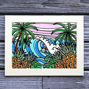 ハワイ アート 絵画 壁掛け スタンド TAMO（タモ）ハワイアン インテリア 海 サーフィン 絵 プリント ポスター （Pineapple Surf）の画像