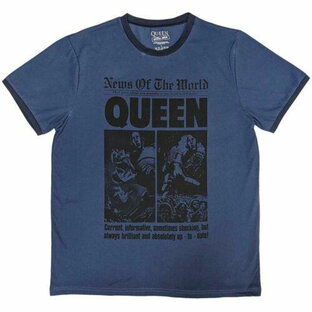 Bravado Queen - Freddie Mercury - News Of The World 40th Front Page - Denim Blue Ringer メンズの画像