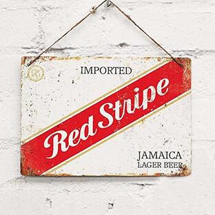 背景壁装飾 赤いストライプ ジャマイカビールブリキ看板 8x12インチ 並行輸入の画像