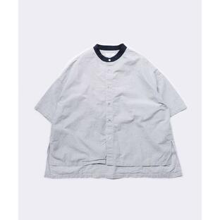 シャツ ブラウス レディース 「 prit 」 綿麻ブロード 5分袖スタンドカラークレリックワイドシャツの画像