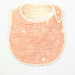 スタイ ガーゼ 6重 ピース 鳥 葉っぱ ピンク 日本製 ベビー よだれかけ ビブ 出産祝い 女の子 OVLOV オブラブの画像
