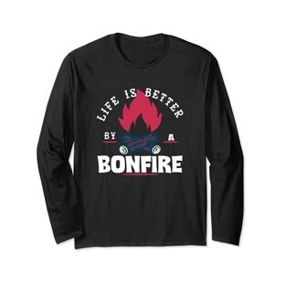 Life Is Better By The Bonfire キャンプファイヤー キャンプ アウトドア ハイカー 長袖Tシャツの画像