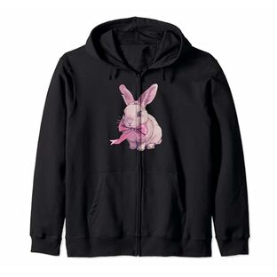 コケット ピンクリボン ウサギ 美的 バレエコア ガールコア ジップパーカーの画像