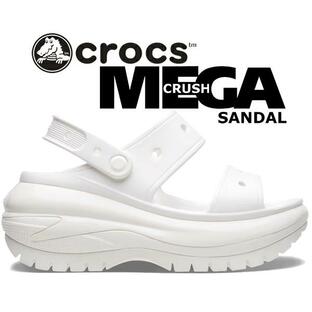 クロックス クラシック メガクラッシュ サンダル crocs CLASSIC MEGA CRUSH SANDAL WHITE 207989-100 厚底 プラットフォーム スライド ミュール ホワイトの画像
