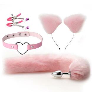 猫耳 女性器具 カチューシャ 尻尾smメタルウィットセット狐尾セット 可愛い ピンクの画像