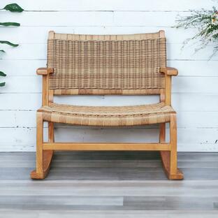 ロッキングチェア チェア パーソナルチェア ローチェア 椅子 ロー 木製 ラタン調 人工 籐 チーク材 アジアン ヴィンテージ 北欧 海の画像