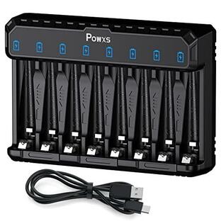 POWXS 急速電池充電器 1.2V ニッケル水素電池/1.5V リチウム電池 単3形・単4形に対応 8スロットで8本同時独立充電可能 LED充の画像