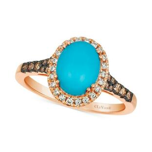 ル ヴァン レディース リング アクセサリー Robins Egg Blue Turquoise (2 ct. t.w.) & Diamond (1/3 ct. t.w.) Halo Ring in 14k Rose Goldの画像