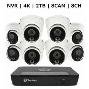 Swann 8CH 4K NVRシステム 2TB 4K 顔認識 ドームカメラ 8台セット 防犯 監視 カメラ 赤外線暗視機能 熱感知 センサー 警告 防水 会社 オフィス 工場 施設 SWNVK-886808D 2TB HDD and 4K Facial Recognition Dome Camerasの画像