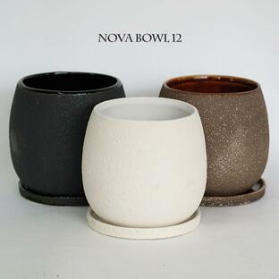 植木鉢 おしゃれ 陶器鉢 ノヴァボウル12 受皿付 ポット セラミック 釉薬の画像