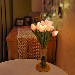 チューリップ造花 LEDムードライト 造花花束ブーケ インテリア飾り 間接照明おしゃれ 寝室ライトの画像