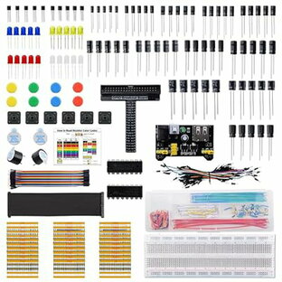 GeeekPi 電子コンポーネント スターター ファン キット 電源モジュール、ブレッドボード、GPIO 拡張モジュール、抵抗、インダクター、ダイオード、ジャンパー ワイヤー、LED 付き、Arduino、Raspberry Pi、STM32 と互換の画像