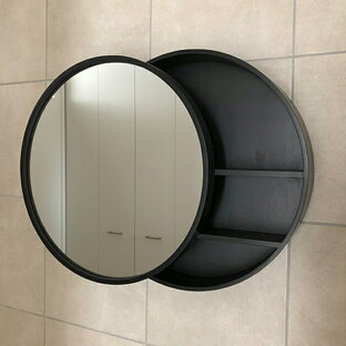 受注販売 サークルミラー 鏡 背面収納 壁掛け 直径50cm ブラック 【ART OF BLACK】の画像