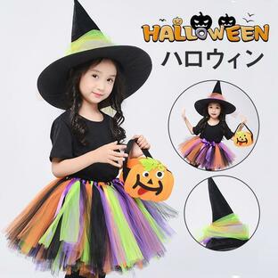 ハロウィン 魔女 コスプレ 子供 巫女 ウイッチ 小悪魔 コスチューム 仮装 変装 魔法使い スカート 帽子付き パーティー 公演の画像