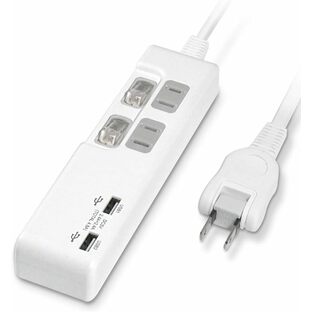 【お得な2個セット】USB付 電源タップ 延長コード コンセント 2口 急速充電 USB 2ポート合計4.8A 電源コード 2m 18ヵ月保証 雷ガード OAタップ ホワイト PTP2U2-48A2の画像