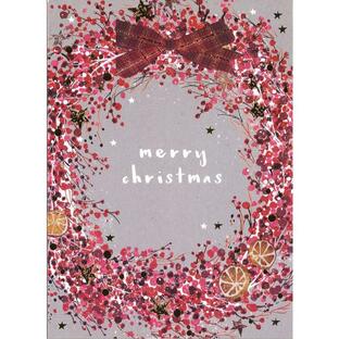 グリーティングカード クリスマス 赤と金のリース メッセージカード ギフトの画像