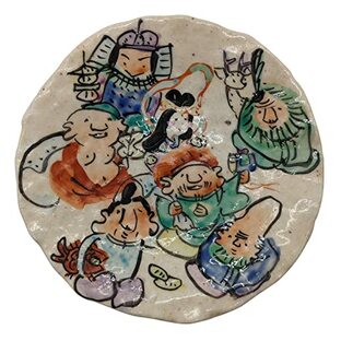 美濃焼 和田一人 5.5寸皿 プレート 約17cm 色絵七福神 日本製 105-0076bの画像