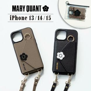 MARY QUANT マリークヮント iPhone15 iPhone14 iPhone13 スマホケース スマホショルダー 携帯 アイフォン レディース POCKET SLING CASE ブラック ブラウン 黒の画像