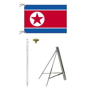TOSPA 世界の国旗セット 北朝鮮 国旗セット（サイズ70×105cm ポール スタンド付き）の画像