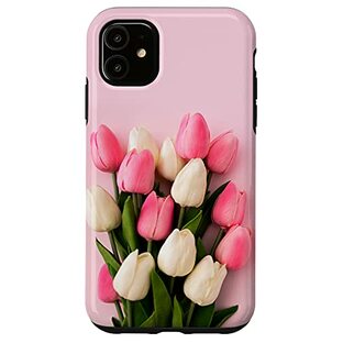 iPhone 11 チューリップ ブーケ ピンク 背景 花 チューリップ ローズ ギフト スマホケースの画像