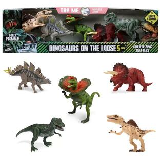 おもちゃ ライト&サウンド付き 恐竜フィギュア5体セット ティラノサウルス, ステゴサウルス, スピノサウルス,トリケラトプス, ディロフォサウルスの画像
