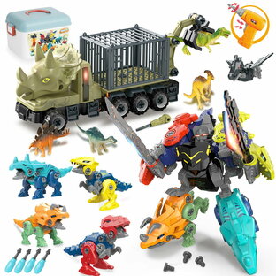 恐竜 おもちゃ 子供 DIY 組み立て 恐竜遊び 5個 合体セット 電動ドリル付属 男の子 女の子 誕生日のプレゼント STEM 知育玩具 大工さん おもちゃ 車おもちゃの画像