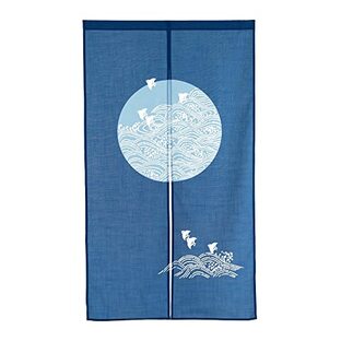 narumikk のれん 波千鳥 鳥 和風 和柄 紺色(サイズ：約幅85cm×丈150cm ブルー 青) 14-582の画像