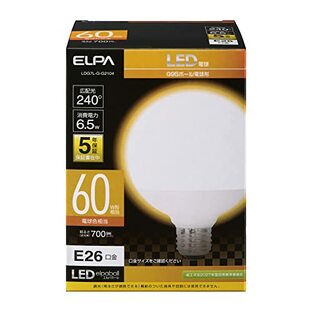 エルパ (ELPA) LED電球 ボール球形 G95 (口金E26 / 60W形 / 電球色) 5年保証 / (LDG7L-G-G2104)の画像