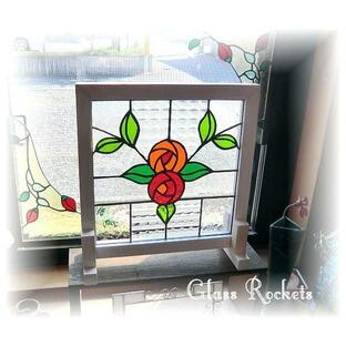 アンティークガラス ステンドグラス 窓 ドア パネル rose ローズ 薔薇の画像