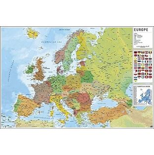 トライエックス ポスター ヨーロッパ地図+アルミフレームホワイト・セット 61.5×92cm GPE-5010Wの画像