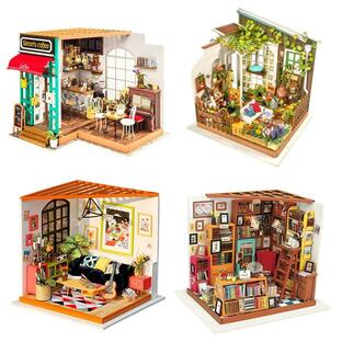 ドールハウス ログハウス ミニチュア 本屋 コーヒーショップ 手作りキット 木製 かわいいの画像