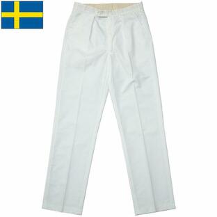 スウェーデン軍 ドレスパンツ ホワイト デッドストック PP413NN SWD ワンタック トラウザーズ ズボン 制服 軍パン ストレート 薄手 ポリコットン 男性 メンズ 白の画像