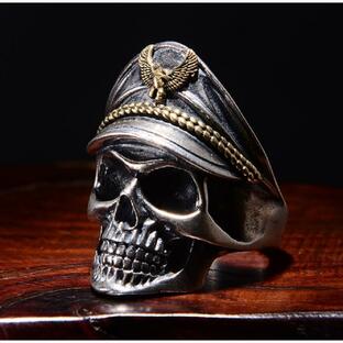髑髏船長 ドクロ船長 海賊 海 スカル ドクロ 髑髏 骸骨 船長 キング キャプテン リング 指輪 シルバーカラー燻し風仕上げの画像