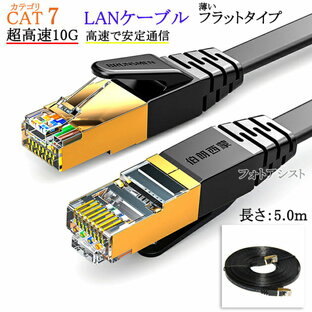 【互換品】SONY/ソニー対応 LANケーブル カテゴリ7準拠 5.0m 平型フラットタイプ STPシールド RJ45 より線 Part.7 送料無料【メール便の場合】の画像